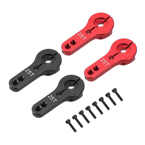 MECCANIXITY 4 Pcs Aluminum Alloy 25T Steering Servo Arm Horn for DIY RC Car/Boat/Airplane Boat Accessories, Red/Black - color: Red/Black