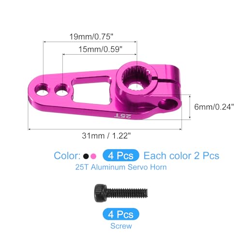 MECCANIXITY 4 Pcs Aluminum Alloy 25T Steering Servo Arm Horn for DIY RC Car/Boat/Airplane Boat Accessories, Pink/Black - color: Pink/Black