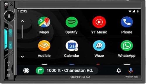 Soundstream VRCPAA-7DR 7" Double DIN Touchscreen Car Stereo, Wireless Apple CarPlay & Android Auto, Bluetooth Hands-Free, USB/AUX, Backup Camera Input, Steering Wheel Control, FM/AM, In-Dash Head Unit