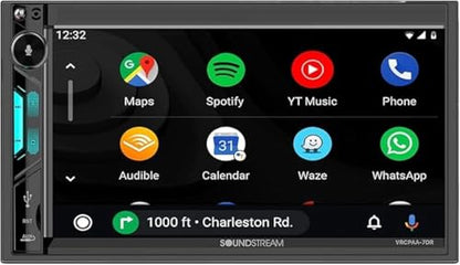 Soundstream VRCPAA-7DR 7" Double DIN Touchscreen Car Stereo, Wireless Apple CarPlay & Android Auto, Bluetooth Hands-Free, USB/AUX, Backup Camera Input, Steering Wheel Control, FM/AM, In-Dash Head Unit