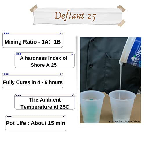 Siraya Tech Defiant 25 Platinum Silicone Mold Making DIY Kit, Food Safe, 25A Hardness, Ideal for 3D Printer UV Resin, Easy to Stop Curing Inhibition, No Coating, for Casting Epoxy Resin (35.3 Oz) - color: Translucent 25A Hardness