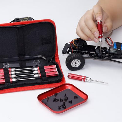 RC Tool Kit 12PCS Hex Screwdriver Nut Driver Set | Short Handle RC Tools with Hex, Phillips, Flat Drivers & Pliers for 1/18 1/24 RC Crawler, SCX24, TRX4M, Axial, Traxxas - color: Red