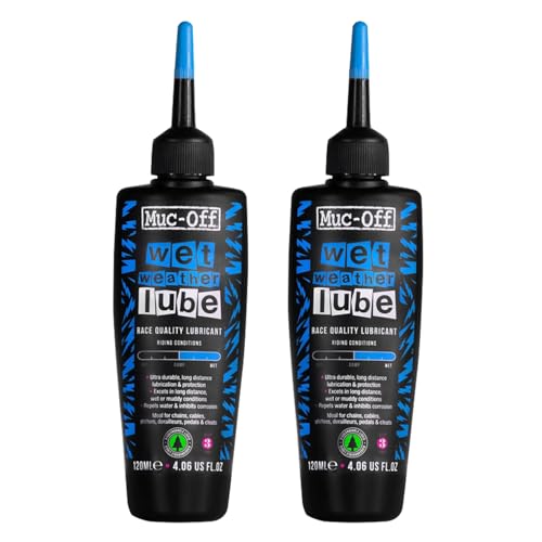 Muc-Off Chain Wet Lube 120ml 2-Pack | Biodegradable Bicycle Chain Lubricant Wet | Reduces Friction & Extends Chain Life | Wax-Based Formula Repels Water | Suitable for MTB & Road Bikes - size: 120mL (Pack of 02)
