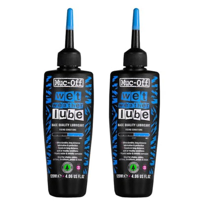 Muc-Off Chain Wet Lube 120ml 2-Pack | Biodegradable Bicycle Chain Lubricant Wet | Reduces Friction & Extends Chain Life | Wax-Based Formula Repels Water | Suitable for MTB & Road Bikes - size: 120mL (Pack of 02)