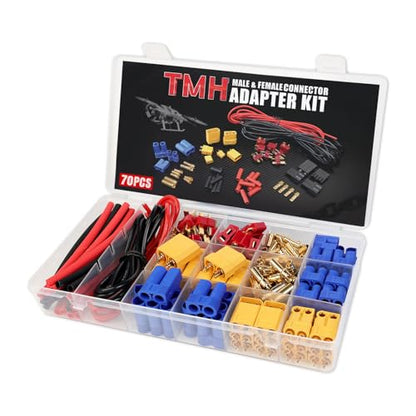 TMH 70 Pcs T-Plug / EC3 / EC5 / XT60 / XT90 Male and Female Adapter Connector Plug with Silicone Wire + Heat Shrink Tube for RC ESC Lipo Battery Motor (70 PCS) - size: 70 Pcs