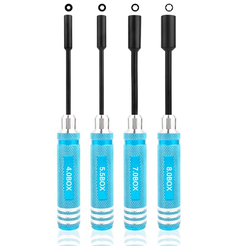 RC Hex Nut Driver Set Repair Tool Kit 4.0/5.5/7.0/8.0mm Hexagonal Head Nut Socket Wrench Screwdrivers for Hobby RC Quadcopter Helicopter FPV Drone Car Airplane(Blue) - color: Blue