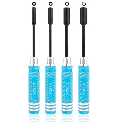 RC Hex Nut Driver Set Repair Tool Kit 4.0/5.5/7.0/8.0mm Hexagonal Head Nut Socket Wrench Screwdrivers for Hobby RC Quadcopter Helicopter FPV Drone Car Airplane(Blue) - color: Blue