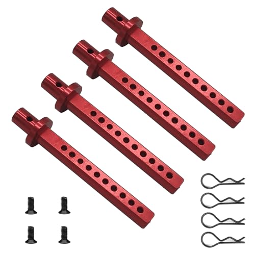4-Pack Aluminum Alloy RC Car Body Post Mounts with Clips for AXIAL SCX10 1/10 RC Rock Crawler Option Parts (Red) - color: Red