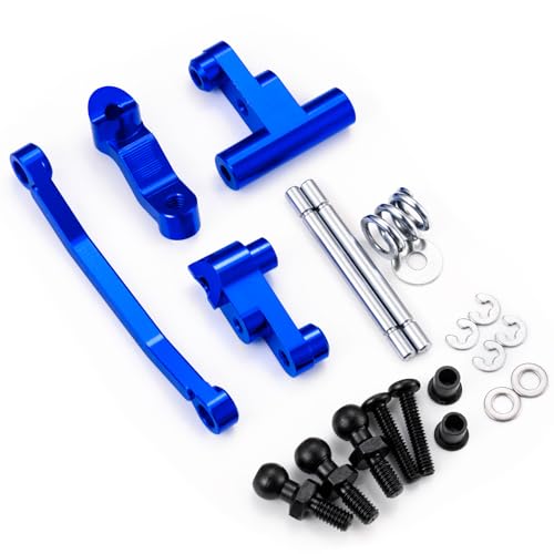 Aluminum Alloy Steering Assembly Set Servo Saver Steering Bellcranks & Drag Link Spring Retainer Parts Compatible with Traxxas 1/18 LaTrax Teton RC Car Upgrades (Blue) - color: Blue
