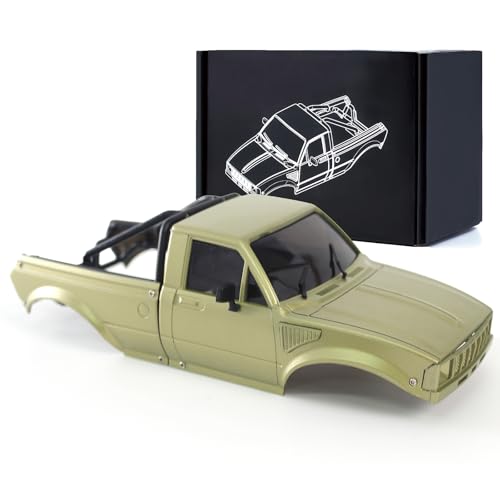 1/24 Pickup Truck Hard Body with Rear Cage Frame Wheelbase 133mm for 1/24 RC Crawler Axial SCX24 Bronco/Wrangler/C10/Base Camp Shell Upgrade (Cyan-Gold) - color: Cyan-gold