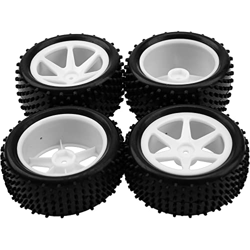 12mm Hex Plastic Wheel Rims & OD 88mm/3.46" Rubber Tire Front Rear Tyre Compatible with Redcat HPI HSP ExceedRC Kyosho Losi 1/10 Scale Off Road Buggy (White) - color: White