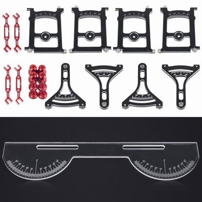 Aluminum Multi-Functional 1/10 RC On Road Car Alignment Tool Set– Camber/Toe/Slip Angle Gauge, Suspension Tuning Setup Gauge, Ultimate Suspension & Steering Adjustment Tool (Red Set with Wrench) - color: Red Set With Wrench