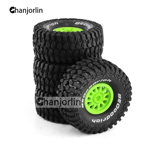 1/7 RC Short Course Truck Tires with Foam Insert and Wheels 17mm Hex OD 135mm 1/8 All Terrain Off Road Tyres for 1:7 RC Buggy Monster Truck Car TRAXXAS UDR 85086-4 4PCS (Green) - color: Green