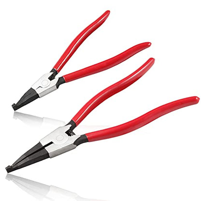 2 Pcs Heavy Duty Lock Ring Pliers Set, Angle Tip | Flat Snap Ring Plier, Special Circlip Pliers, Reverse Retaining Ring Plier, Cr-V Steel, for Transmission Transfer Cases - size: 8" & 11"