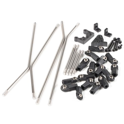 Stainless Steel Links Kit and Carbon Rear Link Riser, Fit for V3 Chassis | 4mm Stainless Steel Links with 16 Rod Ends, Based on Capra Portal Axle, Adjustable Wheelbase