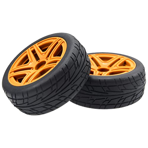 OD2.75'' 12mm Hex Hub Wheel Rims Nylon & Rubber Tires Compatible with HSP Tamiya HPI Kyosho Traxxas WLtoys 1/10 1/12 On-Road Touring Car,Wltoys 144001 Traxxas 1/16 Slash RC Buggy (Brown) - color: Brown