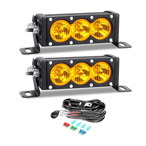 AUXTINGS 2 Pieces 6 inch Single Row Amber LED Light Bar 30W Off Road Light Bar Flood Beam LED Work Light Truck UTV 4x4 Cars SUVs ATVs Boats Fog Driving Light with Wiring Harness kit - size: 6 inch amber
