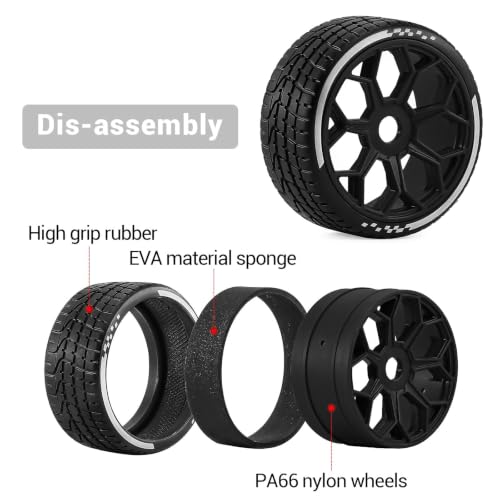 4PCS RC Highway Off-Road Truck Wheels & Tires - Compatible with 1/8 Typhon 6S BLX, 1/7 Infraction 6S BLX/Limitless - Foam Insert Plastic Rims （4 Small ） (black) - color: black