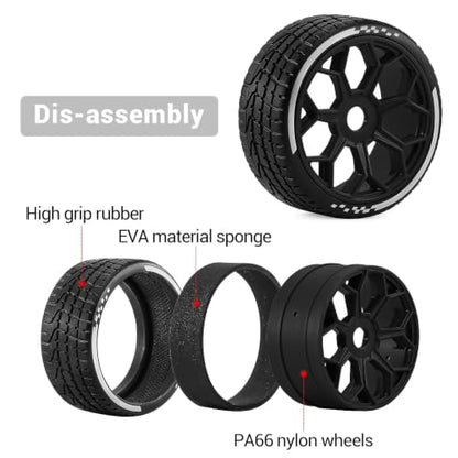4PCS RC Highway Off-Road Truck Wheels & Tires - Compatible with 1/8 Typhon 6S BLX, 1/7 Infraction 6S BLX/Limitless - Foam Insert Plastic Rims （4 Small ） (black) - color: black