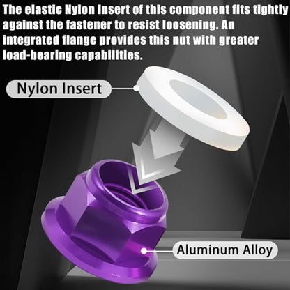 12Pcs M4 Flange Nuts Aluminum, M4-0.7mm Hex Flange Nylon Insert Lock Nuts for 1/10 Scale RC Car Traxxas Slash 4x4 2WD Stampede VXL Rustler VXL HPI Redcat Axial Racing Truck Buggy Crawler Wheels Purple - color: Purple, size: 12Pcs
