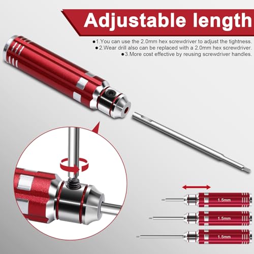 RC Tool Kit 12PCS Hex Screwdriver Nut Driver Set | Short Handle RC Tools with Hex, Phillips, Flat Drivers & Pliers for 1/18 1/24 RC Crawler, SCX24, TRX4M, Axial, Traxxas - color: Red