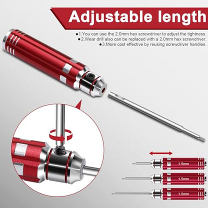 RC Tool Kit 12PCS Hex Screwdriver Nut Driver Set | Short Handle RC Tools with Hex, Phillips, Flat Drivers & Pliers for 1/18 1/24 RC Crawler, SCX24, TRX4M, Axial, Traxxas - color: Red
