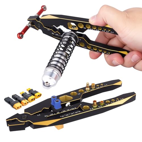 Aluminum Alloy RC Shock Absorber Pliers RC Crawler Shocks Multifunction Pliers RC Rod Ends Disassemble Tools for Traxxas Arrma Axial Losi Redcat Racing Cars Trucks (Black&Gold)