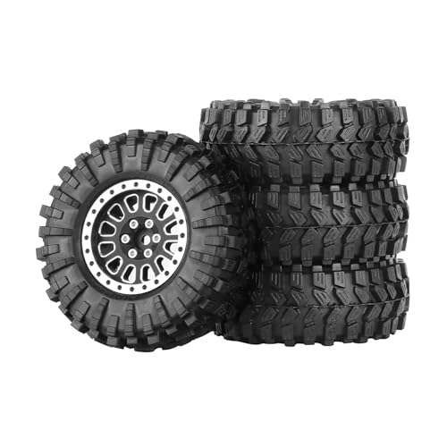 4PCS 1.3" Aluminum Alloy Beadlock Wheel Rims All-Terrain Tyre 70mm Rubber Tires Set with 5mm & 7mm Hex for 1/12 1/14 1/18 1/24 RC Rock Crawler Car Upgrade Parts (C-Black) - color: C-black