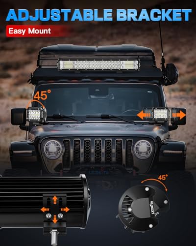 20In LED Light Bar and 4In LED Cube Pod Lights with Wiring Harness | 16AWG Spot Flood Combo Beam with 3Pin Rocker Switch LED Off Road Driving Work Lights Bar for Je-ep Truck SUV Pickup Golf Cart - size: 20 Inch + 4 Inch LED Light Bar with Rocker Switch