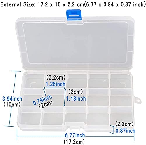 Qualsen 15 Girds Bead Organizer with Adjustable Dividers(4 Pack)，Tackle Box Organizer and Small Plastic Organizer Box for Jewelry, Beads, Earrings, Crafts, Screws and Fishing Tackles Small Items - size: 15 Gird-4s