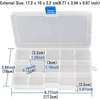 Qualsen 15 Girds Bead Organizer with Adjustable Dividers(4 Pack)，Tackle Box Organizer and Small Plastic Organizer Box for Jewelry, Beads, Earrings, Crafts, Screws and Fishing Tackles Small Items - size: 15 Gird-4s