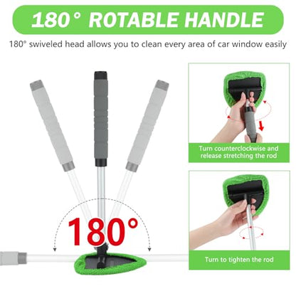 8 Pcs Car Window Cleaner Kit Triangle Shape Include Windshield Cleaning Tool with Extendable Handle 5 Microfiber Bonnets 1 Car Ventilation Brush 1 Empty 50ml Spray Bottle Glass Wiper Kits, Green - color: Green