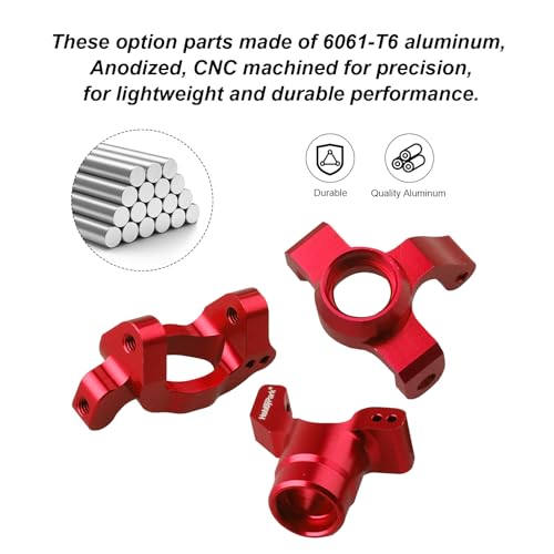 Hobbypark Aluminum Caster Blocks C-Hubs Steering Block Stub Axle Carriers Knuckles Set for Traxxas 1/18 LaTrax Teton Desert Prerunner Rally, Replace Parts 7532 7552X (Red) - color: Red