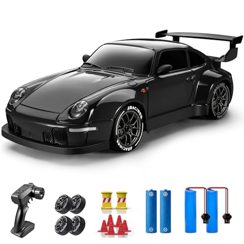 RC Drift Car, 1:24 Remote Control Car for Kids, 20KM/H 4WD High Speed RC Cars with Lights, Extra Racing Tires, Vehicle for Adults Boys Girls, Black - color: Black
