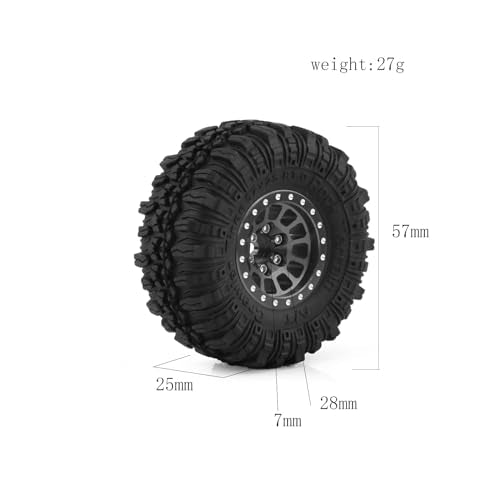 1.0 Beadlock Wheels and Tires 4pcs Aluminum Rim with 7mm Sleeve for RC Crawler Axial SCX24 Gladiator Bronco C10 Deadbolt AX24 TRX4M FCX24 Upgrade Parts (Black)