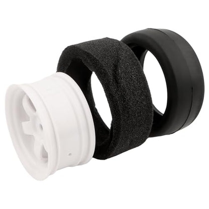 4-Pack RC 1/10 Scale On Road Soft Slick Tires OD2.55 Rubber Wheel Rims 12mm Hex Compatible with Traxxas 4 Tec 2.0 Tamiya TT01 XV01 Kyosho WR8 Sakura WLtoys HPI Touring Racing Car - color: White