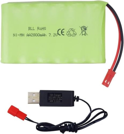 7.2V 2800mah AA Rechargeable Ni-MH Battery with JST-2P Plug and USB Charging Cable Suitable for The New Version TR-211 TR-212 TR-215 550 RC Excavator, Truck, Engineering Vehicle TR-211 RC Toy