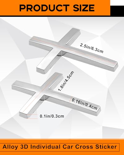 2PCS Metal Jesus Cross Car Emblem, 2.5"×1.8" 3D Silver Alloy Religious Jesus Christ Cross Badge Stickers, Self-Adhesive Automotive Christian Decals for Car Body, Tailgate, Window (Silver) - color: silver