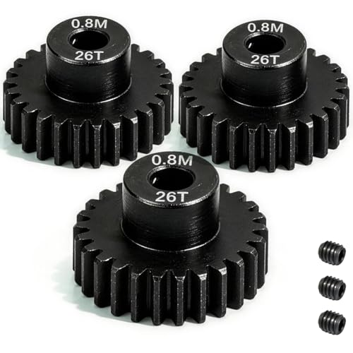 3-Pack Steel Metal 0.8M 5mm Pinion Motor Gear Sets 26T Compatible with HPI Kyosho Losi Axial Tamiya 1/8 1/10 RC Car Monster Truck Buggy, 0.8 Module Gear for Traxxsa Arrma - style: 3Pcs 26T