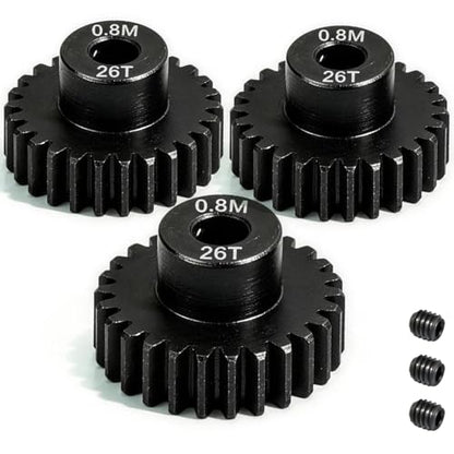 3-Pack Steel Metal 0.8M 5mm Pinion Motor Gear Sets 26T Compatible with HPI Kyosho Losi Axial Tamiya 1/8 1/10 RC Car Monster Truck Buggy, 0.8 Module Gear for Traxxsa Arrma - style: 3Pcs 26T