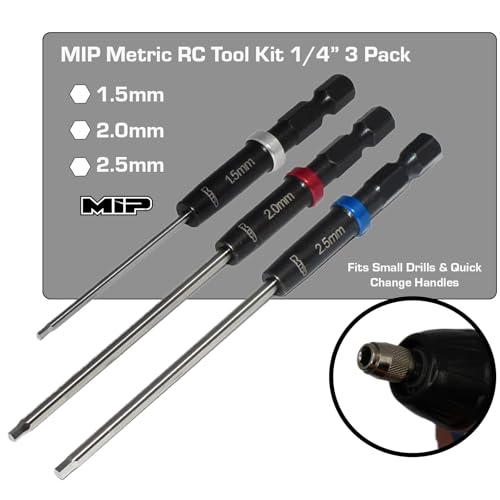 MIP RC Hex Bit Set and Tool Kit 9612 (1.5mm, 2.0mm, 2.5mm) – Hex Head Allen Wrench Drill Tools and Tool Bits for Screwdrivers, Electric Screwguns, and Power Drills For RC Cars - Made in USA - size: 1.5mm / 2.0mm / 2.5mm - Hex Set