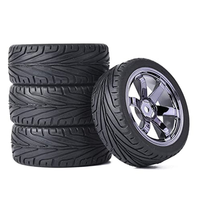 4PCS RC Car Rubber Tires and Plastic Wheels Rims Compatible with 1/10 Scale On Road Touring Racing Flat Drift Car for HSP HPI Tamiya (Gray) - color: Gray
