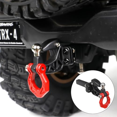 Metal RC Crawler Trailer Hook Tow Hitch, Trailer Hitch Receiver for 1/10 RC Crawler Traxxas TRX4 Axial SCX10 Rear Bumper Parts (Red) - color: Red