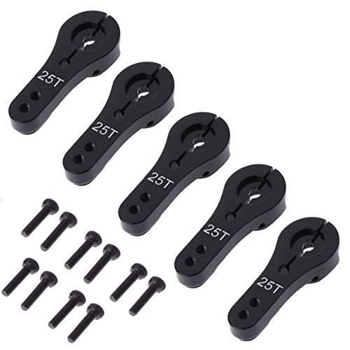 5 Pack ShareGoo 25T Aluminum Servo Horns M3 Threads Metal Steering Arm for RC Car Truck Buggy Airplane-Black