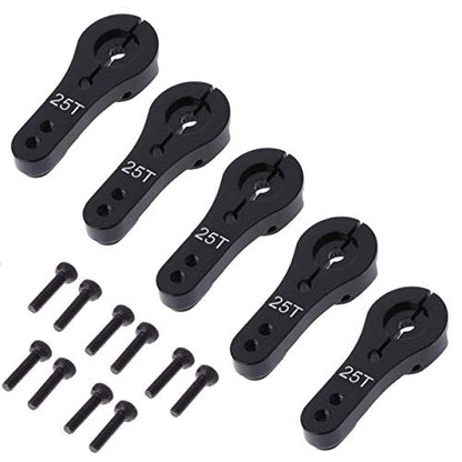 5 Pack ShareGoo 25T Aluminum Servo Horns M3 Threads Metal Steering Arm for RC Car Truck Buggy Airplane-Black