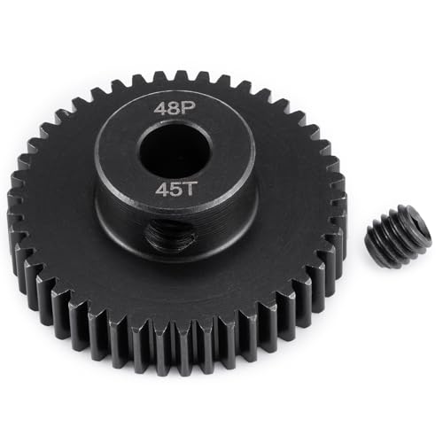 Steel 48P Motor Gear 5mm Bore 45T for 1/10 1/8 1/6 1/5 RC Buggy | Monster Truck Drift Car Off-Road Crawler Part Pinion Gears - size: 45T