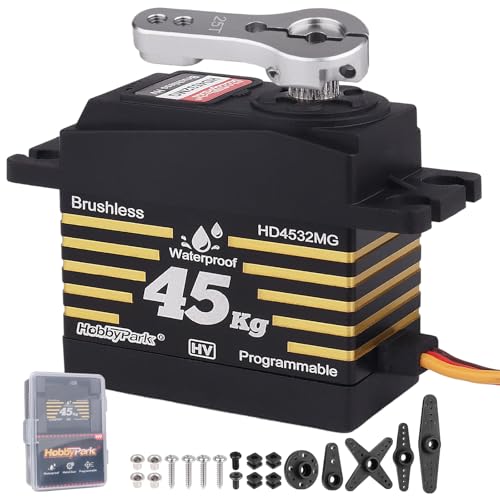 HobbyPark Waterproof RC Servo High Torque Brushless Motor Metal Gear Digital Servo for 1/8 1/10 RC Crawler SCX10 TRX4 RC Truck Car Buggy RC Basher Control Angle 90°-180° (45kg Torque)