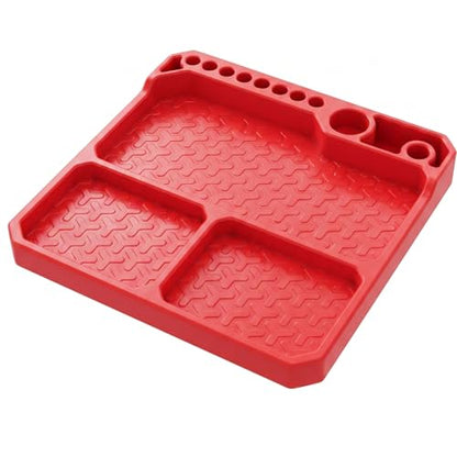 OGRC Silicone Tool Tray, Parts Organizer RC Screw Storage Plate Holder Mat | 160×160mm, with Detachable Magnetic Mats, Red - color: Red