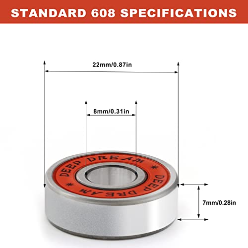 Premium 20Pcs 608rs Bearings Skateboard Bearings Longboard Bearings (8x22x7mm) for Skate Double Rubber Sealed Deep Groove - size: 608-2rs-red