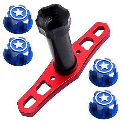HobbyPark 17mm Hex Wheel Nuts Adapter with Wheel Hex Wrench Tool for Traxxas X-Maxx E-Revo E-Maxx Summit Monster Truck RC Tires (with Blue Nuts) - color: With Blue Nuts
